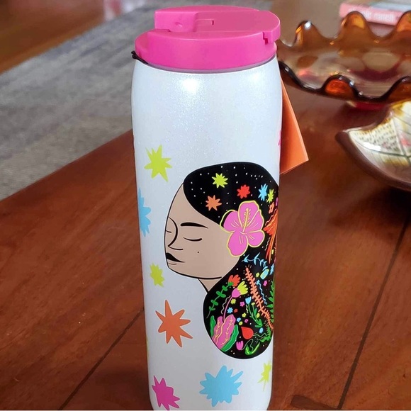 Starbucks 2023 Manuela Guillen White Glitter Stainless Grande Tumbler 16oz - Picture 3 of 5